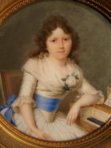 Objets de Vitrine Miniatures - Louis Arlaud (1751-1829 )  - Miniature jeune femme accoudée à son clavecin
