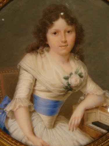 Louis Arlaud (1751-1829 )  - Miniature jeune femme accoudée à son clavecin - Antiquaires Balzeau & Brion