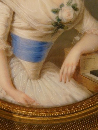 Louis Arlaud (1751-1829 )  - Miniature jeune femme accoudée à son clavecin - 