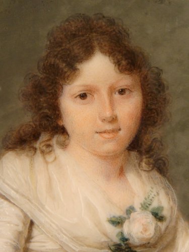  - Louis Arlaud (1751-1829 )  - Miniature jeune femme accoudée à son clavecin