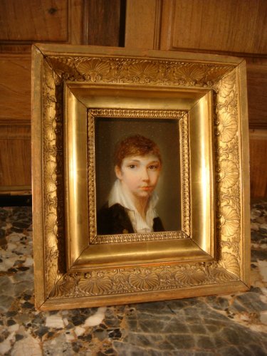 Portrait d'un jeune Homme fixé sous verre époque Restauration - Tableaux et dessins Style Restauration - Charles X