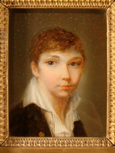 XIXe siècle - Portrait d'un jeune Homme fixé sous verre époque Restauration