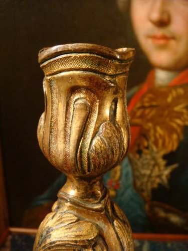  - Paire de flambeaux en bronze doré du début XIXe siècle
