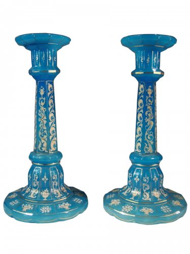 Pair of Charles X opaline candlesticks