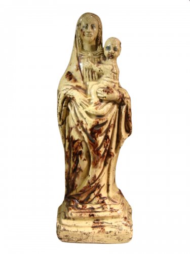 Vierge à l'Enfant en terre vernissée de Ligron époque XVIIIe