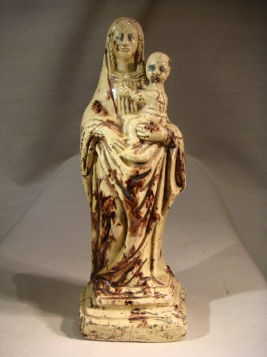 Vierge à l'Enfant en terre vernissée de Ligron époque XVIIIe - Céramiques, Porcelaines Style Louis XV