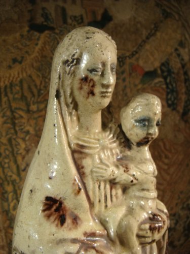 Vierge à l'Enfant en terre vernissée de Ligron époque XVIIIe - Louis XV