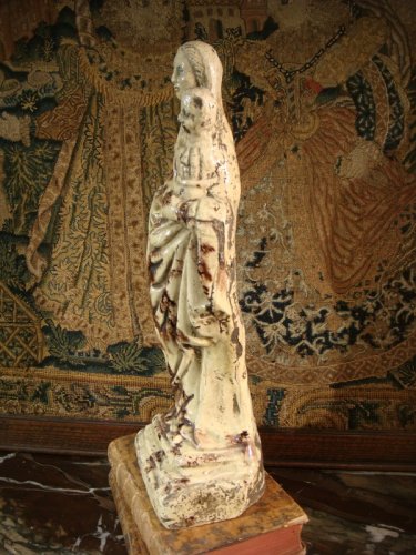 Antiquités - Vierge à l'Enfant en terre vernissée de Ligron époque XVIIIe