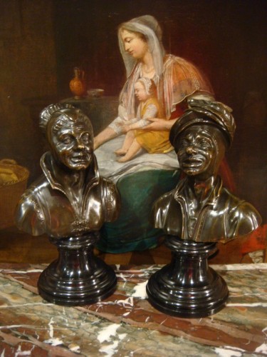 Paire de bustes flamand en bronze époque XVIIIe siècle - Sculpture Style Louis XIV