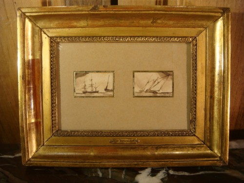 Paire de dessins à la plume - Richard Parkes Bonington  (1802–1828)  - Tableaux et dessins Style Empire