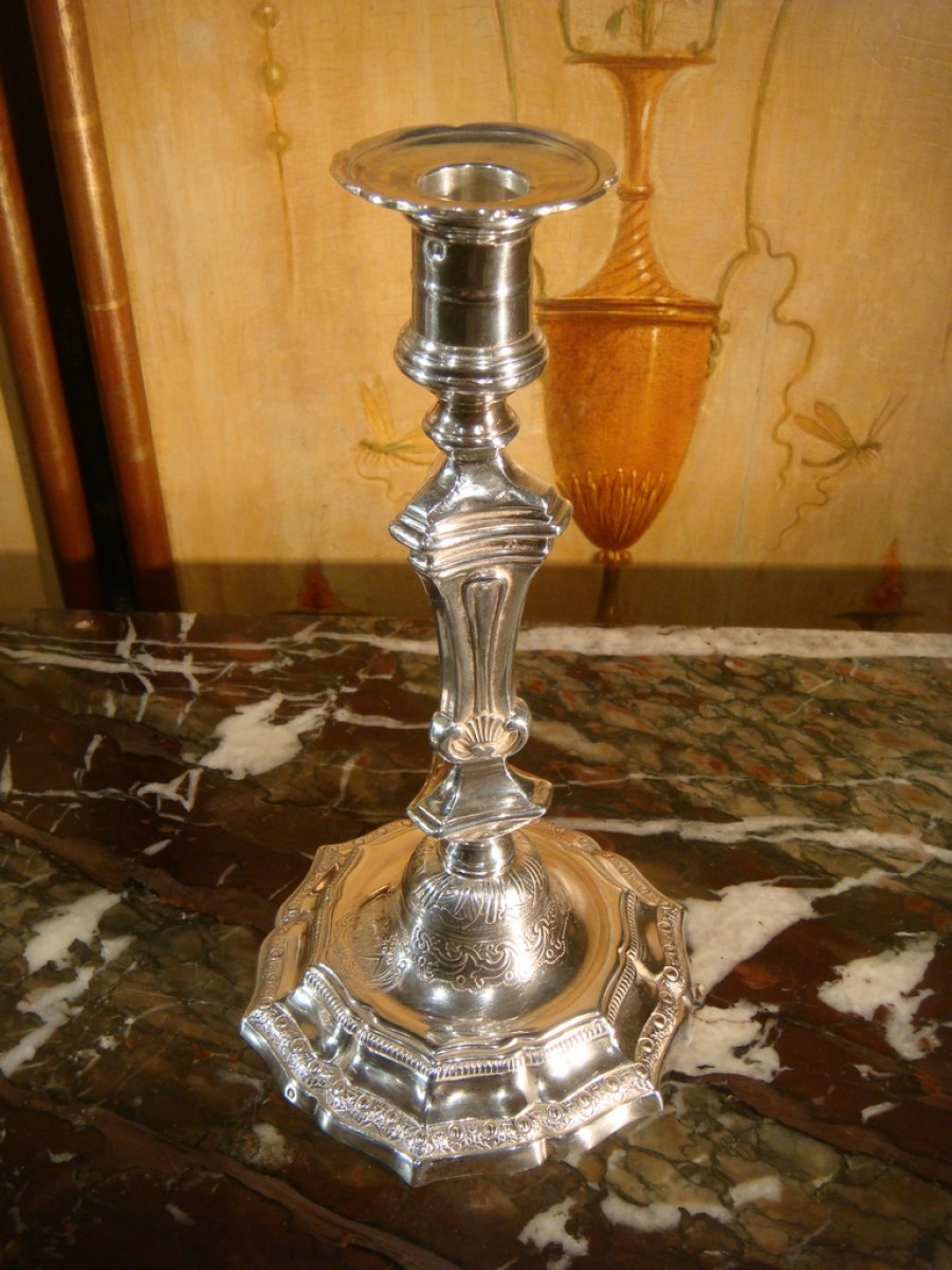 Paire de bougeoirs en argent massif fin XIXe Siècle N.69939