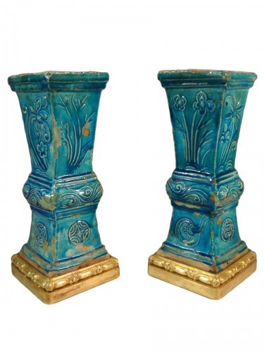Paire de vases en céramique turquoise - Chine Epoque XVIIIe