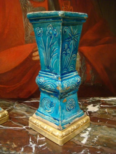 - Paire de vases en céramique turquoise - Chine Epoque XVIIIe