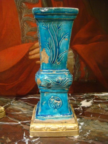 Antiquités - Paire de vases en céramique turquoise - Chine Epoque XVIIIe