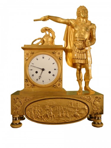 Pendule en bronze doré Louis XIV en Empereur - Epoque 1 er Empire