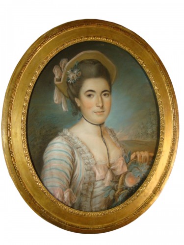Jeune femme au panier - Grand Pastel d'époque Louis XVI