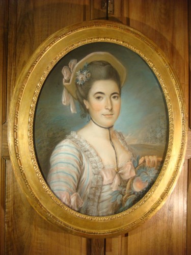 Jeune femme au panier - Grand Pastel d'époque Louis XVI - Tableaux et dessins Style Louis XVI