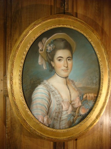 Tableaux et dessins Dessin, Aquarelle & Pastel - Jeune femme au panier - Grand Pastel d'époque Louis XVI