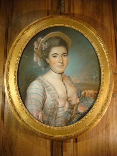 Jeune femme au panier - Grand Pastel d'époque Louis XVI - Antiquaires Balzeau & Brion