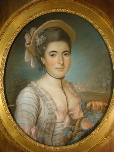 XVIIIe siècle - Jeune femme au panier - Grand Pastel d'époque Louis XVI