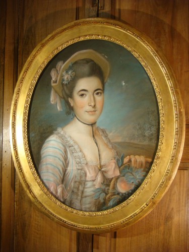 Jeune femme au panier - Grand Pastel d'époque Louis XVI - Louis XVI