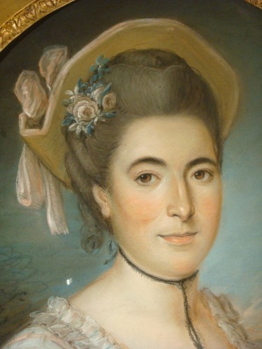 Antiquités - Jeune femme au panier - Grand Pastel d'époque Louis XVI