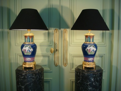 Paire de lampes en céramique émaillée - Epoque Second Empire - Antiquaires Balzeau & Brion