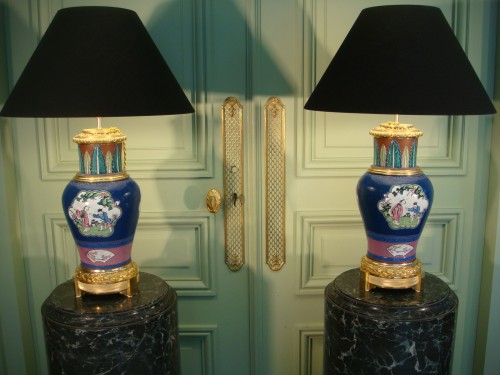 XIXe siècle - Paire de lampes en céramique émaillée - Epoque Second Empire