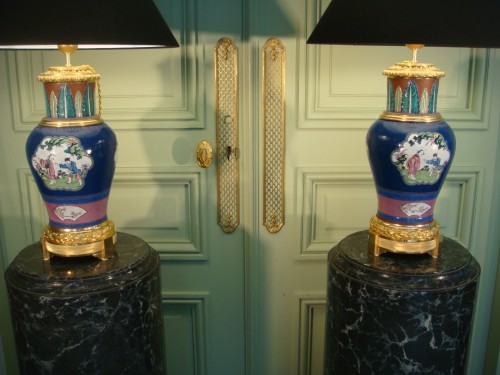 Paire de lampes en céramique émaillée - Epoque Second Empire - Napoléon III
