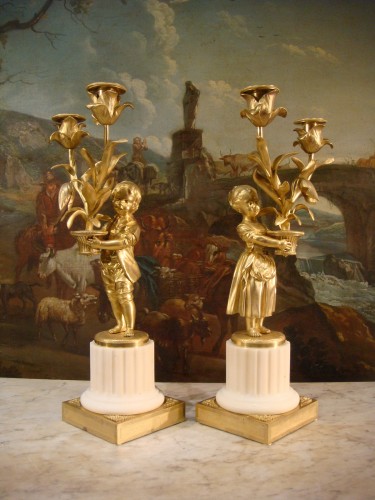 Paire de candélabres aux enfants en bronze doré - Epoque XIXe - Antiquaires Balzeau & Brion