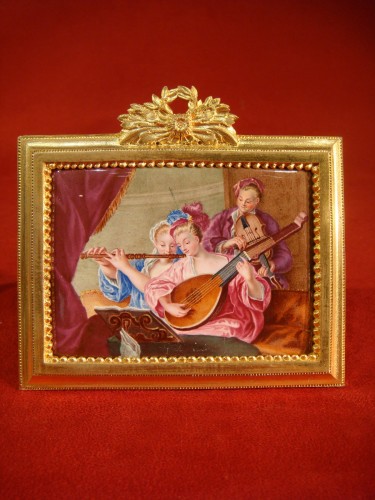 Paire de miniatures sur émail - Salon de musique - Antiquaires Balzeau & Brion