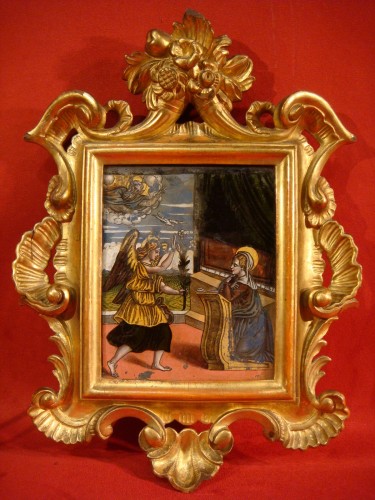 L'Annonciation Fixé sous verre - Epoque fin XVIIIe - Art sacré, objets religieux Style Directoire