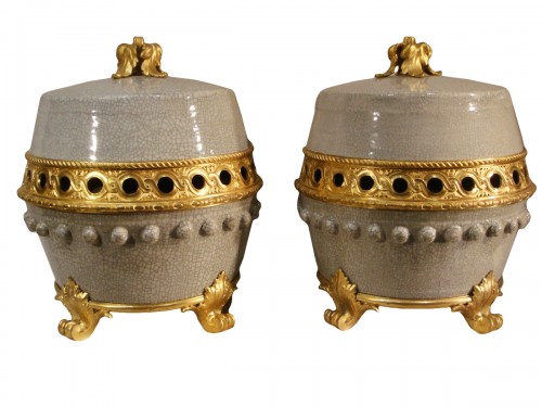 Importante paire de vases pots pourris Caladon - Chine
