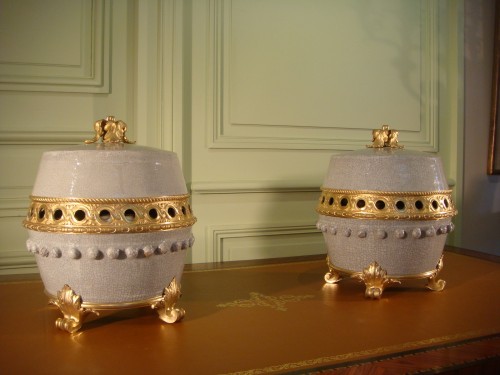 Importante paire de vases pots pourris Caladon - Chine - Antiquaires Balzeau & Brion