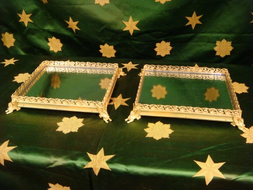 Paire de plateaux surtout de table en bronze doré - Argenterie et Orfèvrerie Style Restauration - Charles X