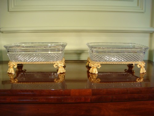 Paire de coupes de table en cristal et bronze doré - Antiquaires Balzeau & Brion