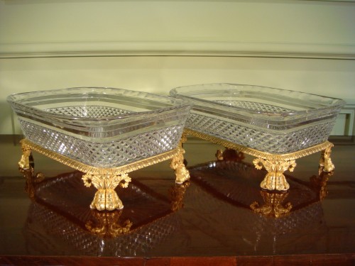 Paire de coupes de table en cristal et bronze doré - Restauration - Charles X