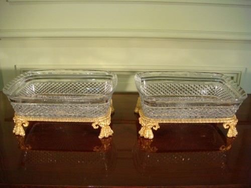 Antiquités - Paire de coupes de table en cristal et bronze doré