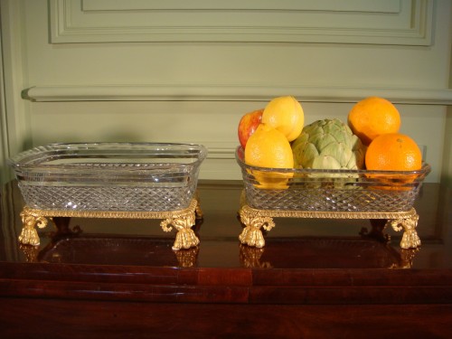 Antiquités - Paire de coupes de table en cristal et bronze doré