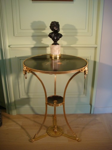 Table guéridon en bronze doré et marqueterie de marbre - Mobilier Style Napoléon III