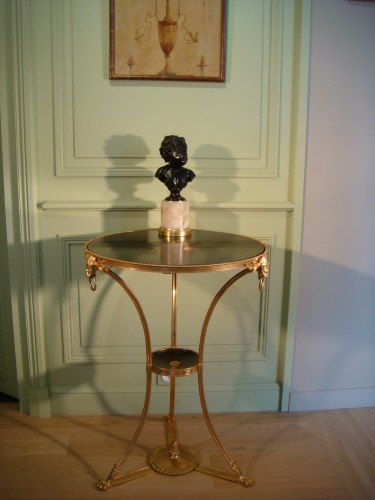 Mobilier Table & Guéridon - Table guéridon en bronze doré et marqueterie de marbre