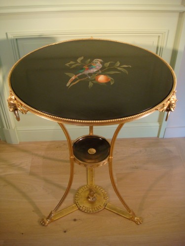 Table guéridon en bronze doré et marqueterie de marbre - Napoléon III