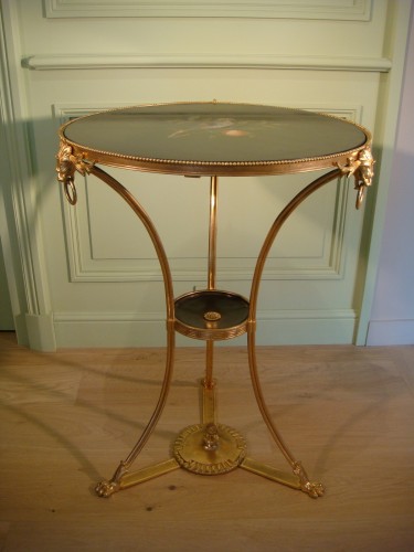 Napoléon III - Table guéridon en bronze doré et marqueterie de marbre