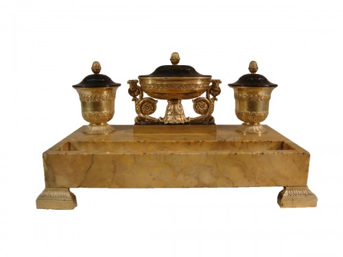 Encrier de bureau en marbre et bronze - Epoque Charles X