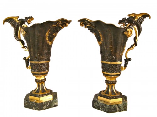 Pair of Hanaps with winged dragons in bronze