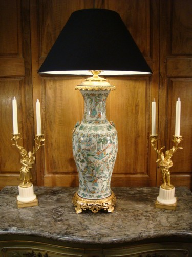 Vase Lampe en Porcelaine de Chine et Bronze doré - Luminaires Style 