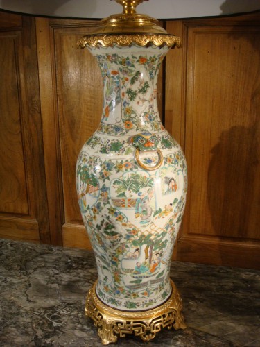 Vase Lampe en Porcelaine de Chine et Bronze doré - 