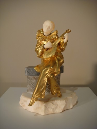 Chryséléphantine Pierrot à la Mandoline signé Sarchi - Objet de décoration Style Art Déco