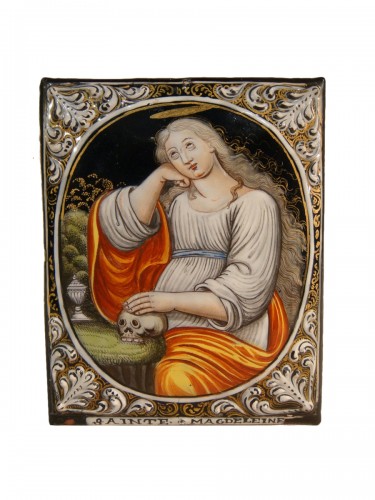 Plaque en émail Marie Madeleine Vanité - Epoque XVIIIe Siècle