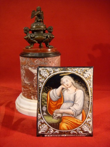 Plaque en émail Marie Madeleine Vanité - Epoque XVIIIe Siècle - Art sacré, objets religieux Style Régence
